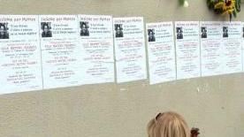 In ricordo di Matteo Valenti lungo il muro della fabbrica dove avvenne l’infortunio mortale