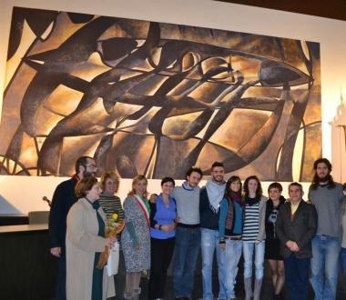 Inaugurazione di uno degli affreschi a palazzo comunale 