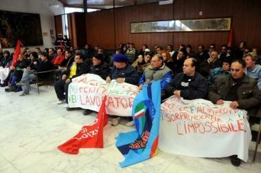 Un momento della protesta delle coop sociali 