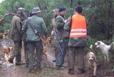 Cacciatori si preparano ad una battuta di caccia al cinghiale 