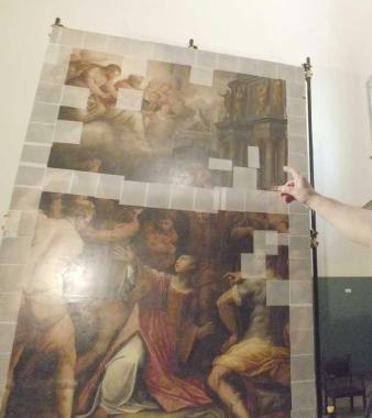 Il quadro di Vasari in fase di restauro   