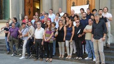 I lavoratori Rsm manifestano davanti alla Provincia Sotto, Gargini