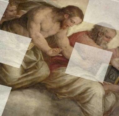 Lintervento della direttrice Alba Macrip&ograve; Sopra, un particolare dei lavori alla tavola di Vasari 
