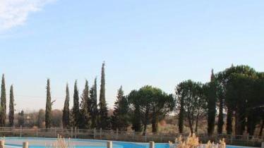 L’impianto delle piscine di Collesalvetti. In alto, Marco Valtriani