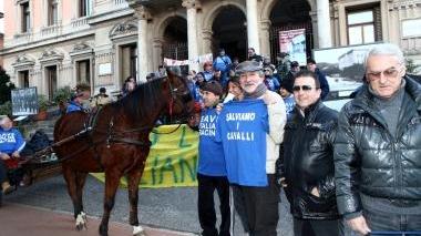 Il sit-in in difesa dell’ippica davanti al Municipio