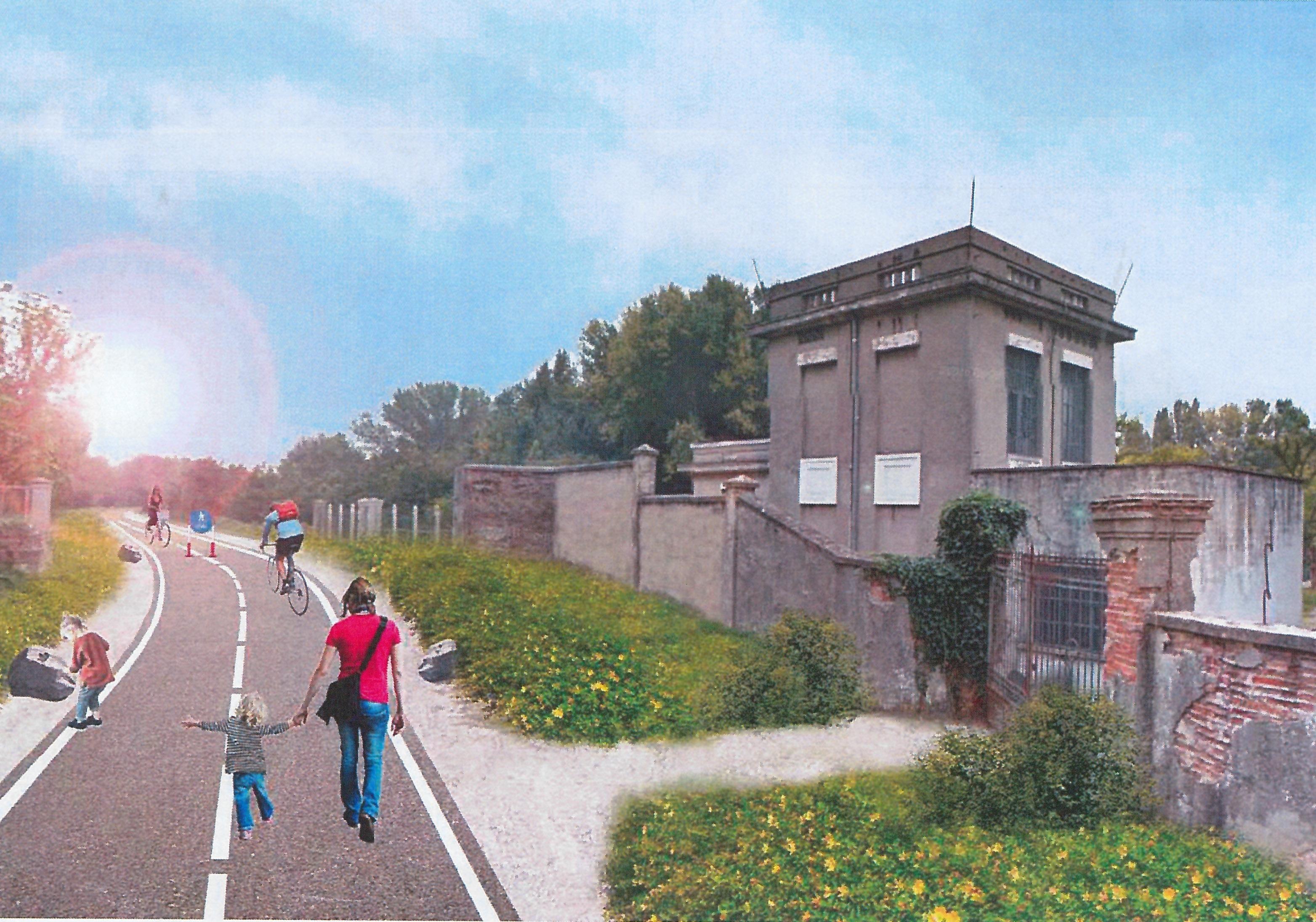 Il rendering di una pista ciclopedonale