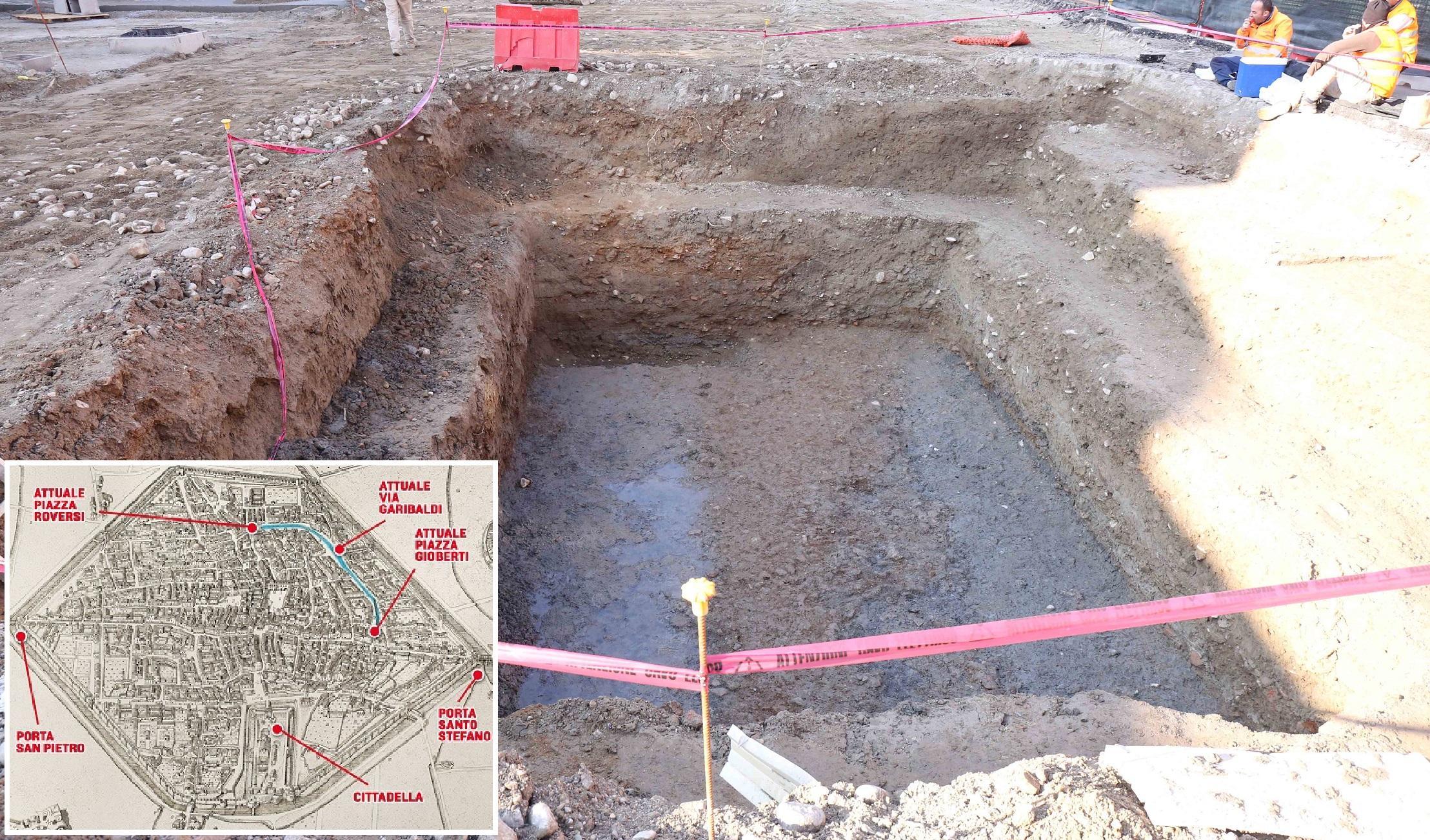 Reggio Emilia: dagli scavi di piazza Roversi riemerge l'antico alveo del Crostolo, ma sarà ricoperto