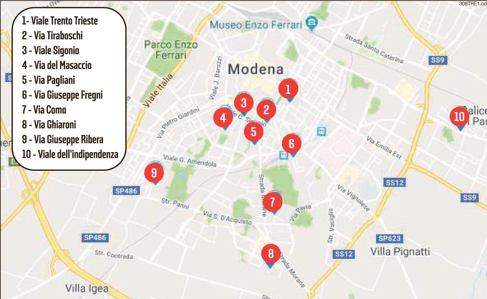 Modena, imperversa la banda in scooter: la mappa dei 10 scippi in città 