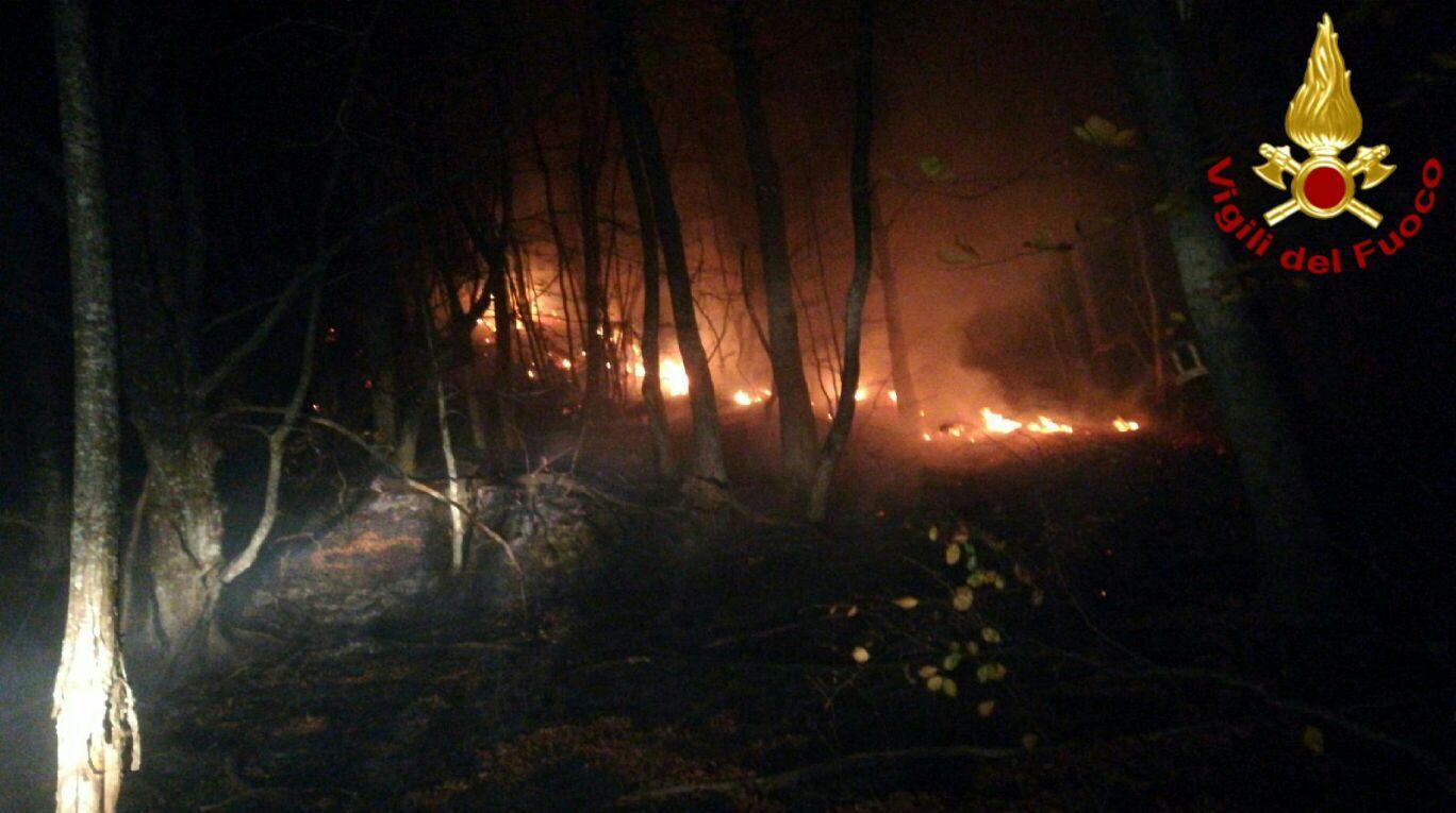 Mobilitazione nella notte per un vasto incendio tra Valbona e il passo della Scalucchia 