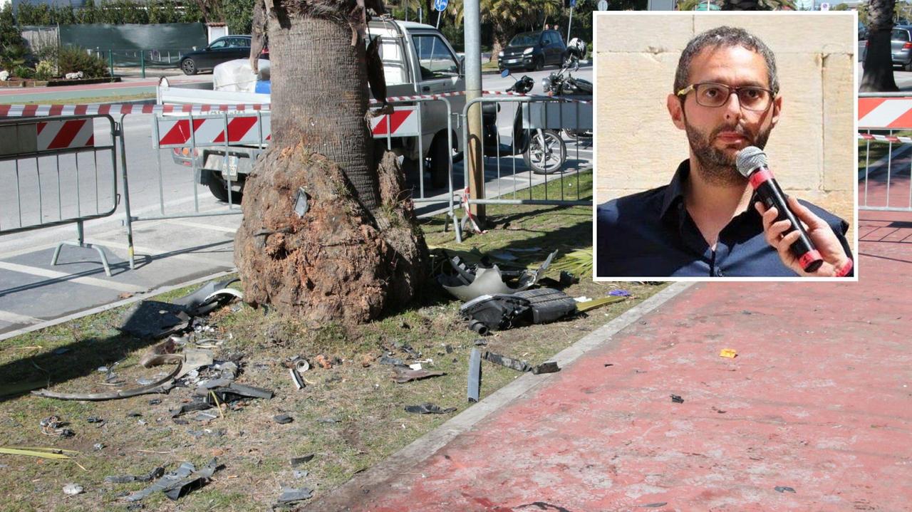 Il luogo dell'incidente. Nel riquadro, la vittima Stefano Mussi
