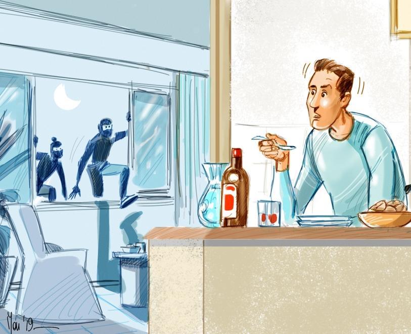 Vede i ladri sul balcone mentre cena