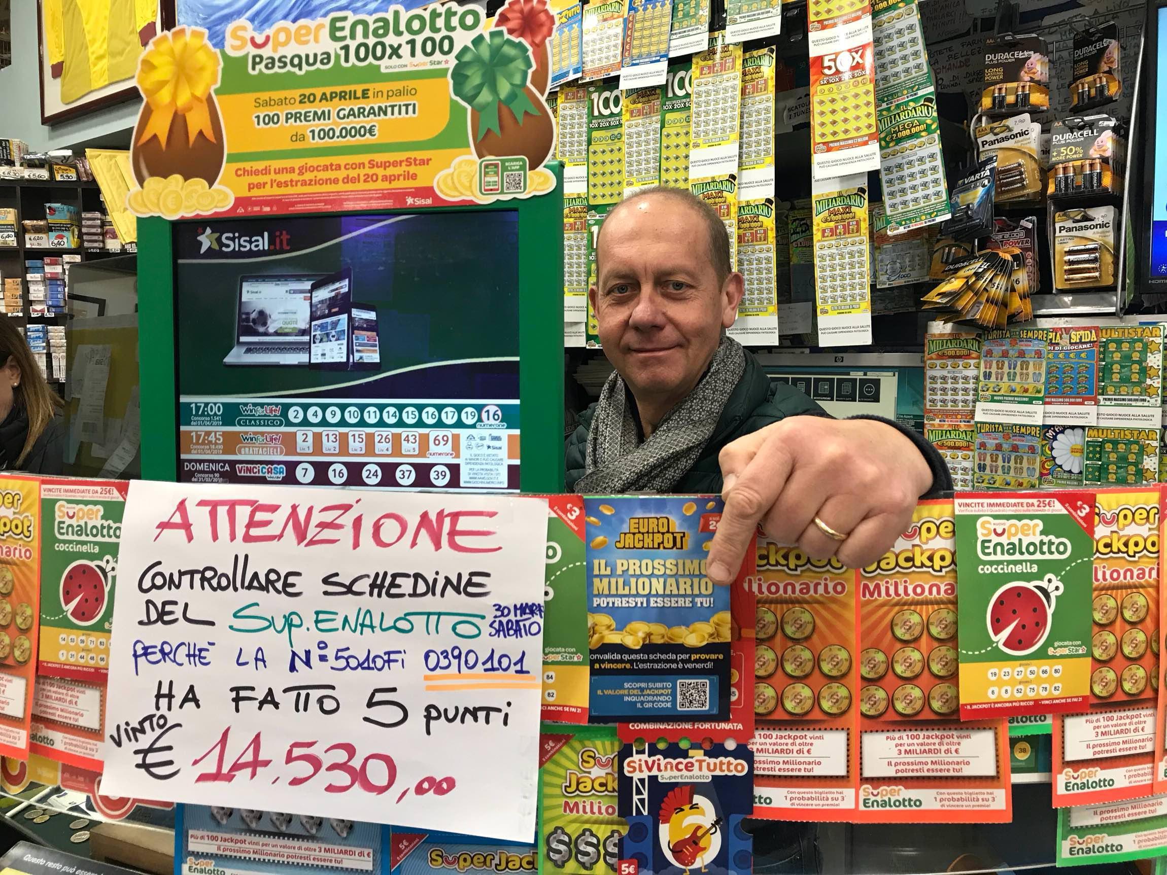 Superenalotto, sfiorato il jackpot: vinti 14mila euro alla tabaccheria Gori