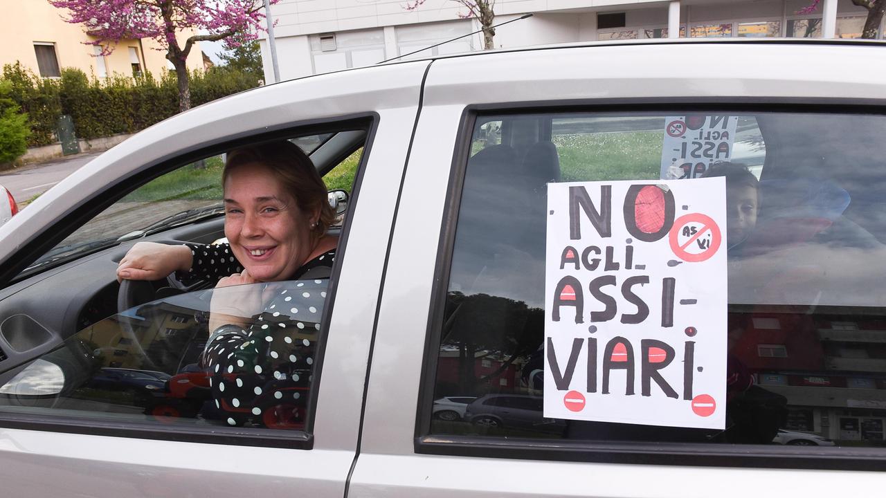 Una signora in auto alla manifestazione contro gli assi (Foto Fiorenzo Sernacchioli)