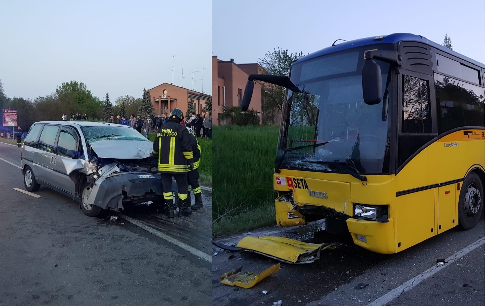 Bastiglia, frontale auto contro una corriera:  grave una donna, numerosi i feriti 