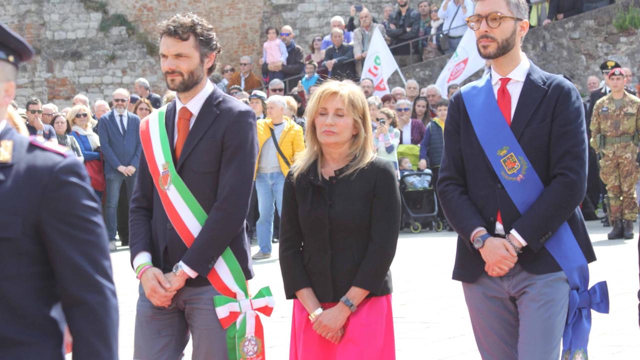 La prefetta Rosalba Scialla insieme al sindaco Matteo Biffoni e al presidente della Provincia Francesco Puggelli (foto Batavia)