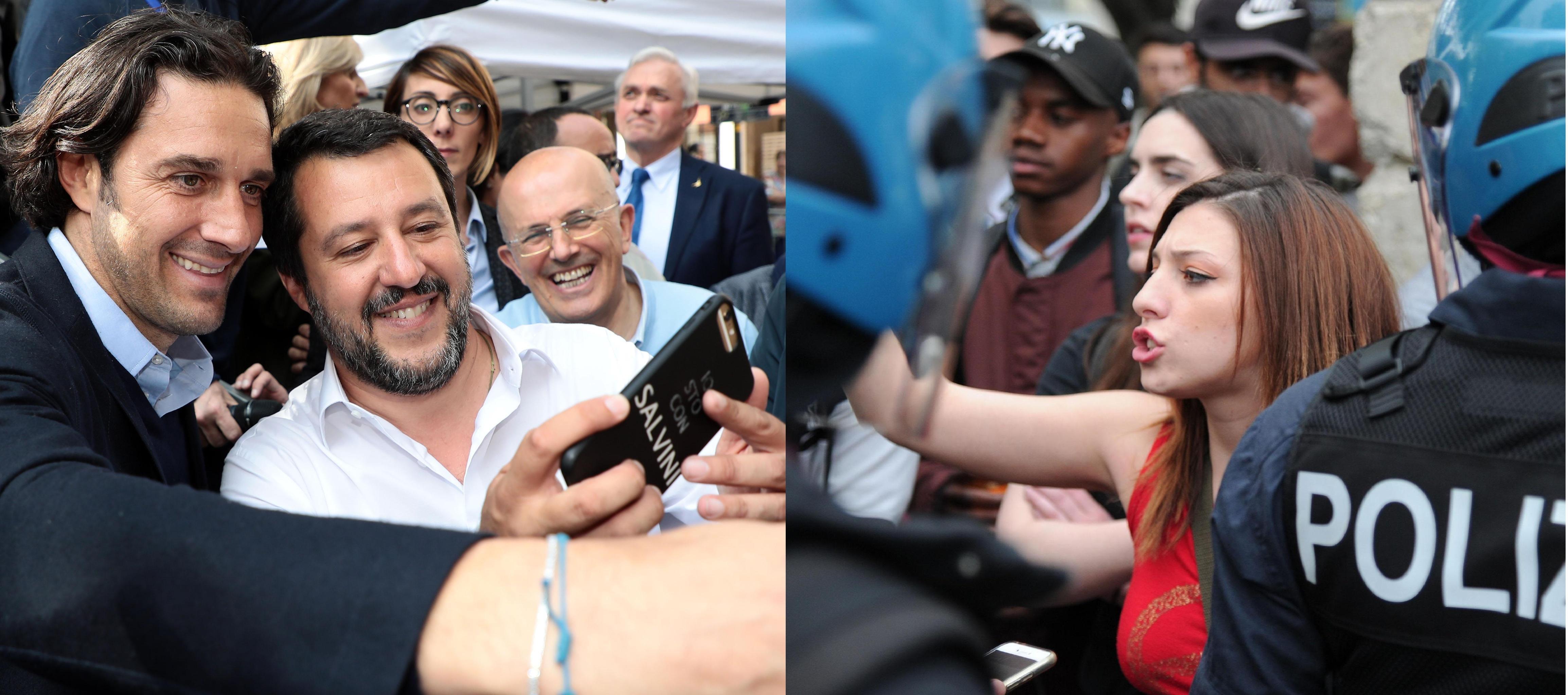 Modena, il giorno di Salvini tra applausi, proteste, scontri e un ferito