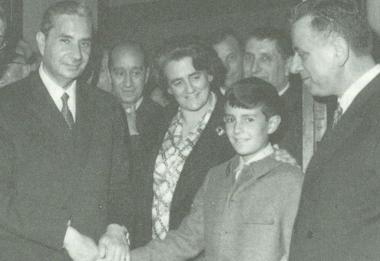Maria Eletta Martini e, a sinistra in uno storico momento della sua vita. &Egrave; il 1967 e il presidente del Consiglio Aldo Moro visita Lucca. Sul margine destro della foto il sindaco Giovanni Martinelli 