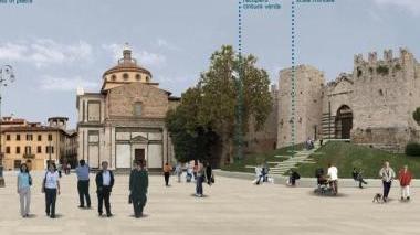 Il rendering di piazza S. Maria delle Carceri pedonalizzata