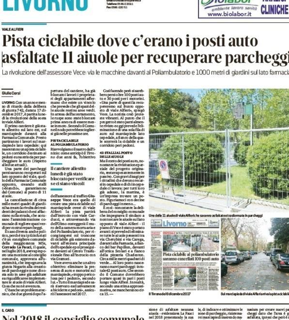 Pista ciclabile al posto dei parcheggi all’ospedale