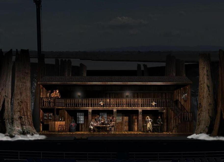 Il bozzetto della scenografia de "La fanciulla del west" che sarà realizzato dai carristi del Carnevale di Viareggio