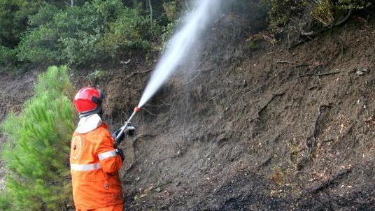 A fuoco il bosco al Santo Fiamme vicino alle case