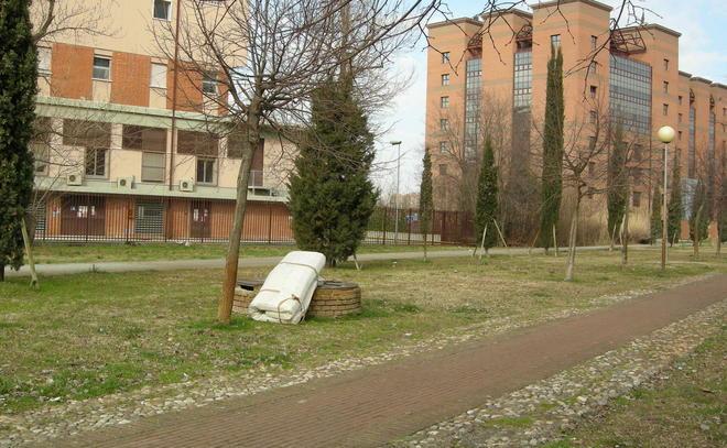 Un materasso abbandonato da giorni in mezzo al verde