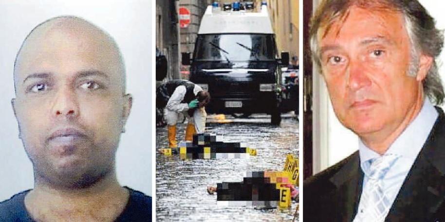 Da sinistra Chaminda Atula Kumara Hetti Arachchige il luogo del duplice delitto e l’avvocato Stefano Bertini
