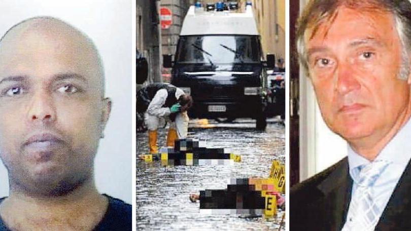Da sinistra Chaminda Atula Kumara Hetti Arachchige il luogo del duplice delitto e l’avvocato Stefano Bertini