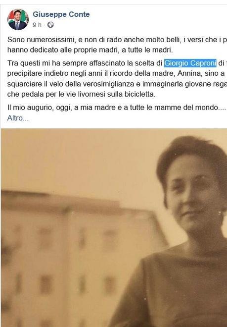 Il premier Conte celebra con una poesia di Caproni la festa della mamma