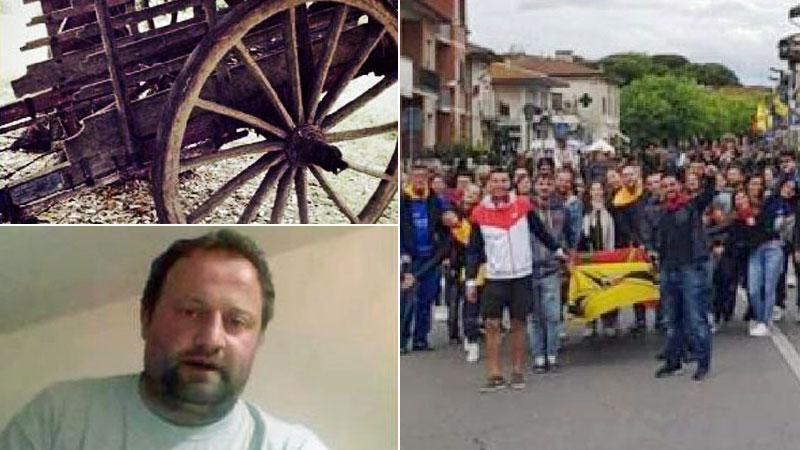 Il logo dell’associazione che organizza il Palio der Barroccio, raffigurante proprio il mezzo principe della manifestazione che, negli ultimi giorni, è diventato anche motivo di discussione a Capanne;  un fermo immagine del video con cui Francesco Centi si è difeso dopo essere caduto al centro delle polemiche per l’assenza dei barrocci; uno scatto a un gruppo di capannesi nel giorno del palio mai realizzato