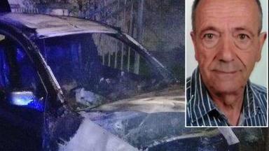 L’auto bruciata da due ragazzi vittime del pensionato; nel riquadro Piero Costia