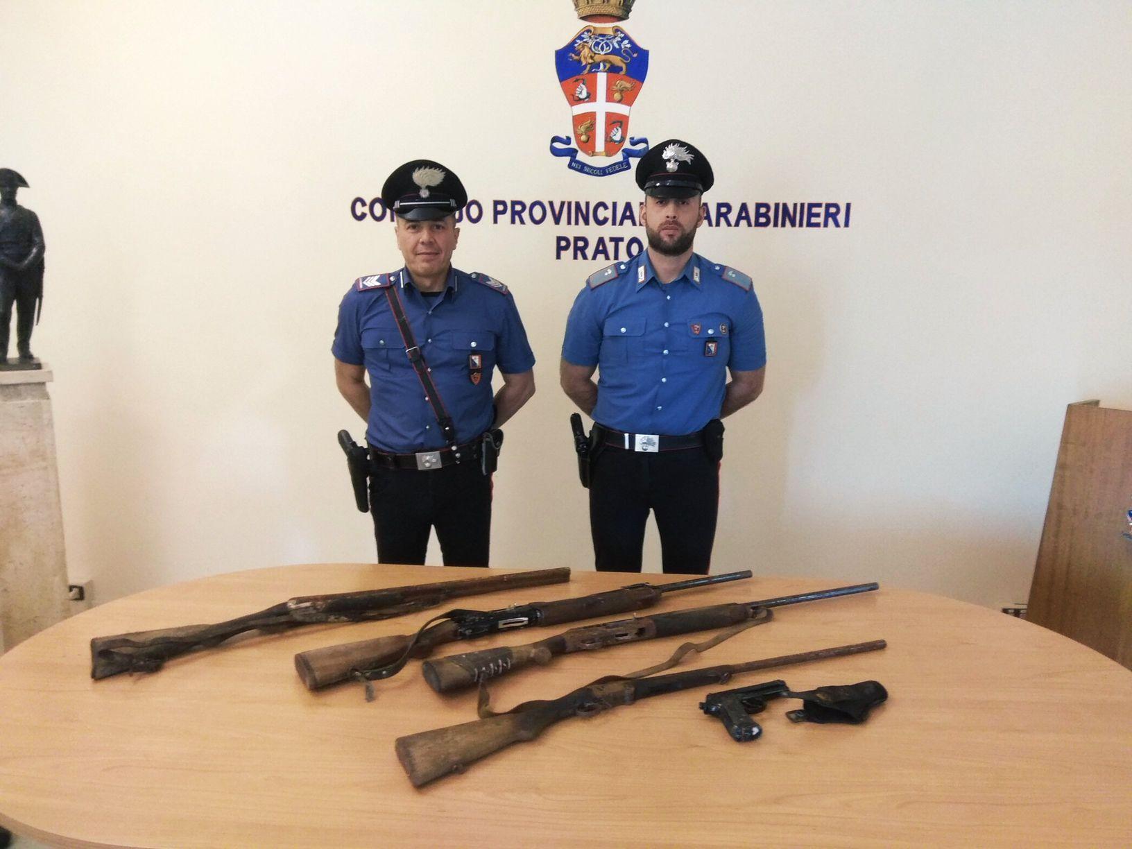 Le armi sequestrate dai carabinieri