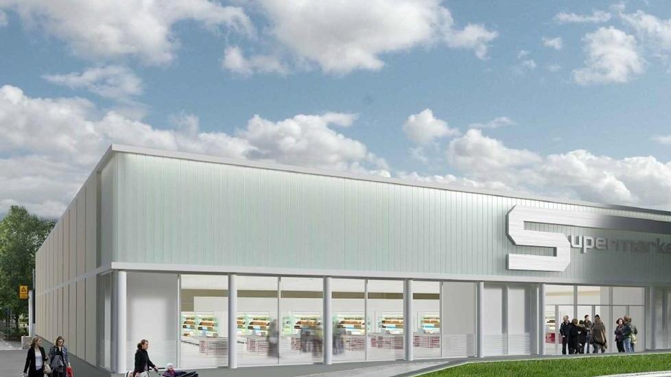 Uno dei rendering che mostra l'aspetto che avrà il nuovo supermercato, in base al progetto di ristrutturazione