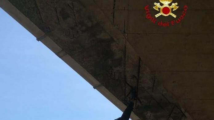Cemento si scrosta dal ponte Sopralluogo dei vigili del fuoco