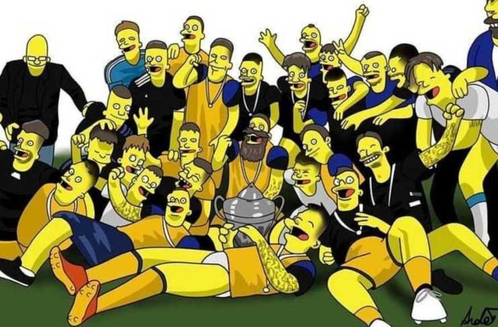 Moscardelli e la coppa in stile Simpson