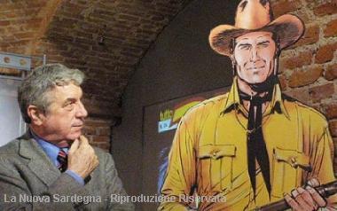 A sinistra unimmagine di Sergio Bonelli accanto a Tex Willer Sopra la copertina del primo numero di Dylan Dog 