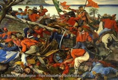 Lesercito garibaldino in battaglia e a destra un ritratto di Goffredo Mameli, scomparso a 22 anni nel 1849 Sotto, la medicazione di un soldato e in basso ancora Mameli 