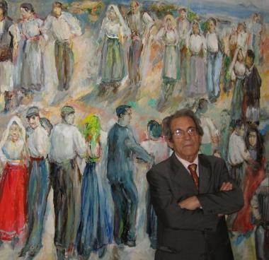 Il pittore Antonio Corriga con alle spalle una sua opera Dal 2000 ricopriva la carica di direttore del Museo “Antonio Ortiz Echague” di Atzara da lui fondato