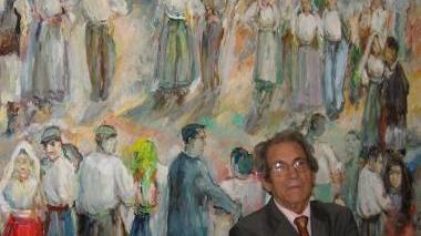 Il pittore Antonio Corriga con alle spalle una sua opera Dal 2000 ricopriva la carica di direttore del Museo “Antonio Ortiz Echague” di Atzara da lui fondato