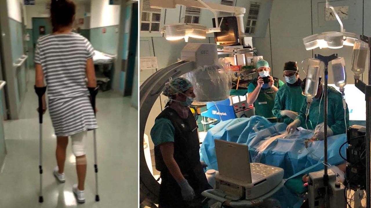 La 18enne operata a Pisa (foto autorizzata dalla famiglia) e a destra la sala operatoria dell’intervento