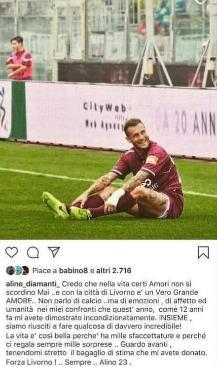 L’addio forzato di Diamanti al Livorno: «Mi avete dato tanto e certi amori restano» 