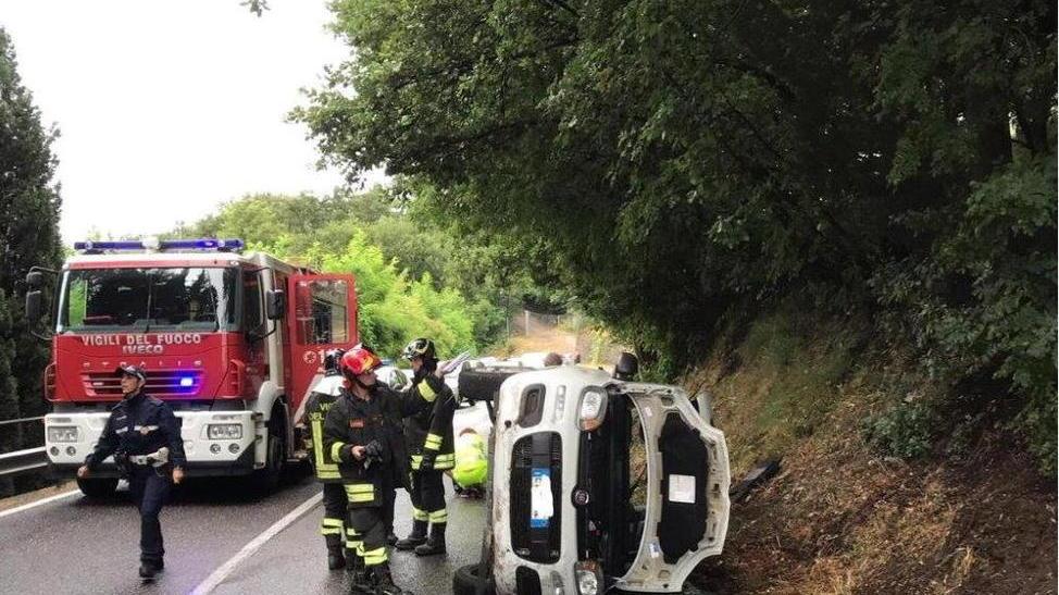 Caduta di alberi e due auto finite fuori strada