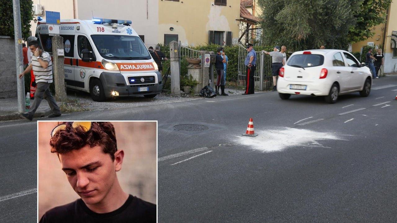 Il luogo dell'incidente e, nel riquadro, Leonardo Giordani