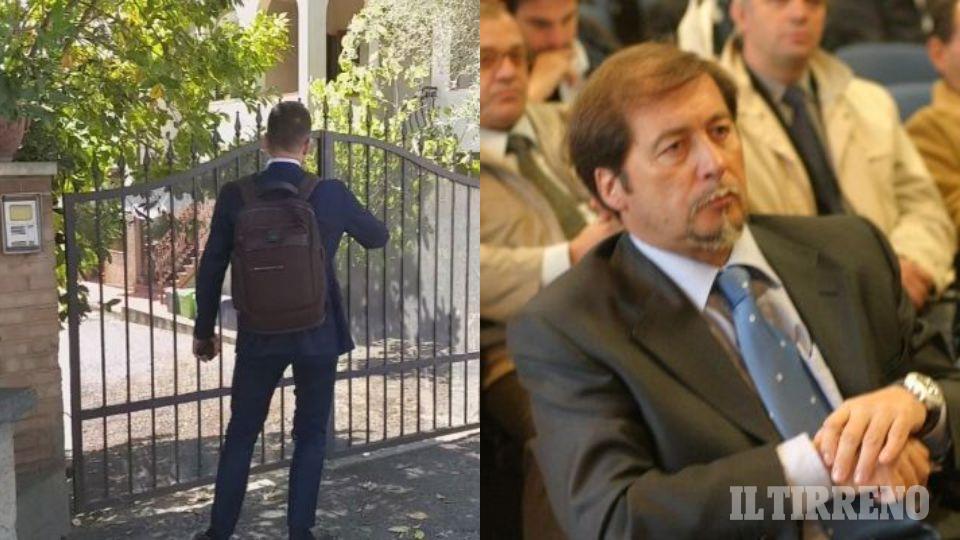 Un finanziere in borghese davanti alla villa di Vannucci; lui in uno scatto dell'agenzia Pentafoto del 2003