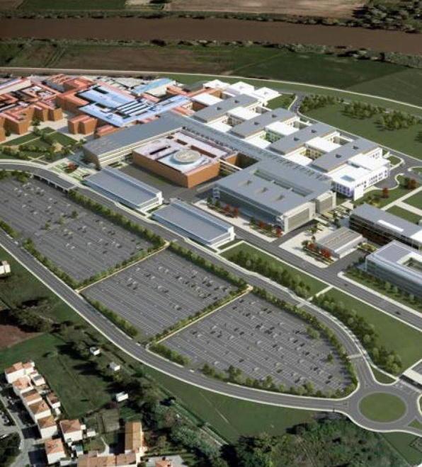 Una simulazione dell’ospedale di Cisanello dopo la realizzazione dei reparti al momento al Santa Chiara