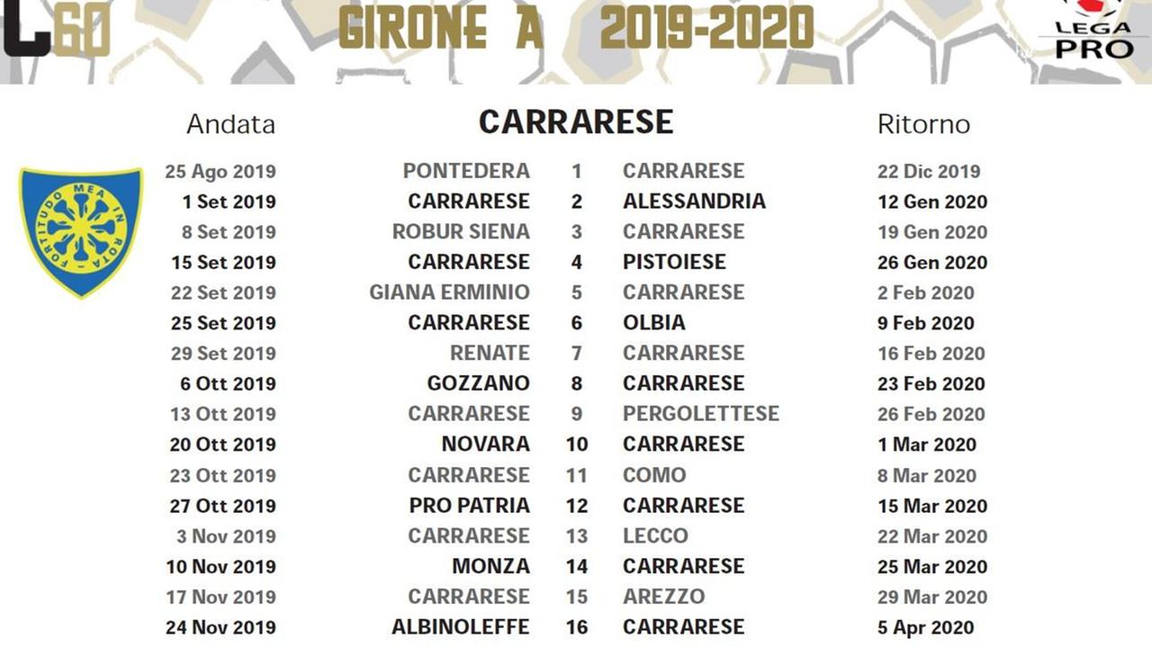 Ecco il calendario completo della Carrarese