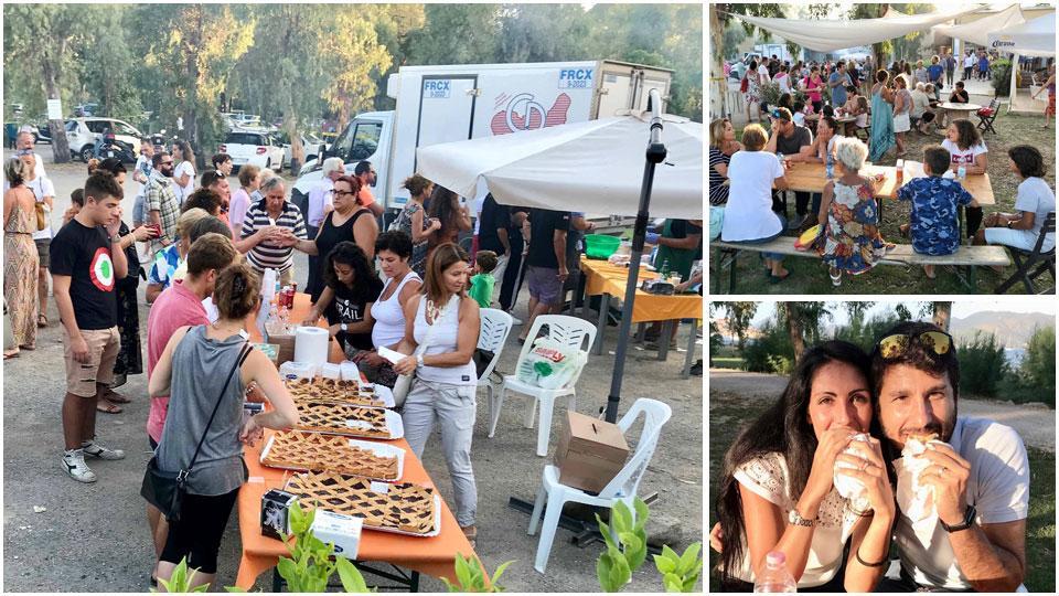 Tre momenti della merenda di solidarietà al bar Mantra alle Terme di San Giovanni
