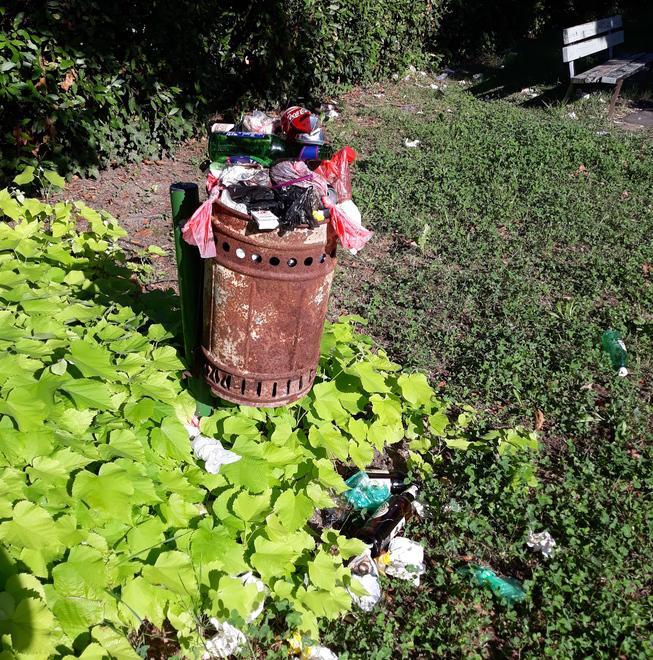  Giardini di Bondano, nessuno svuota i cestini le carte finiscono a terra
