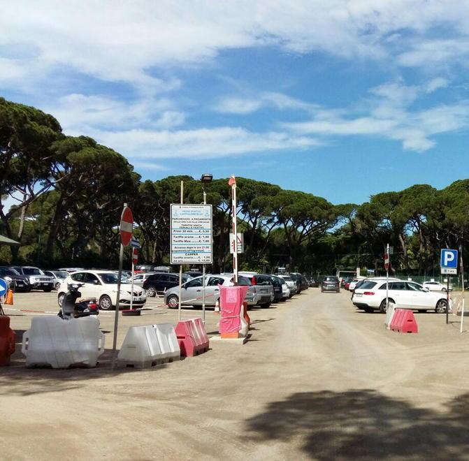 In alto il parcheggio in Pineta Marradi a Castiglioncello