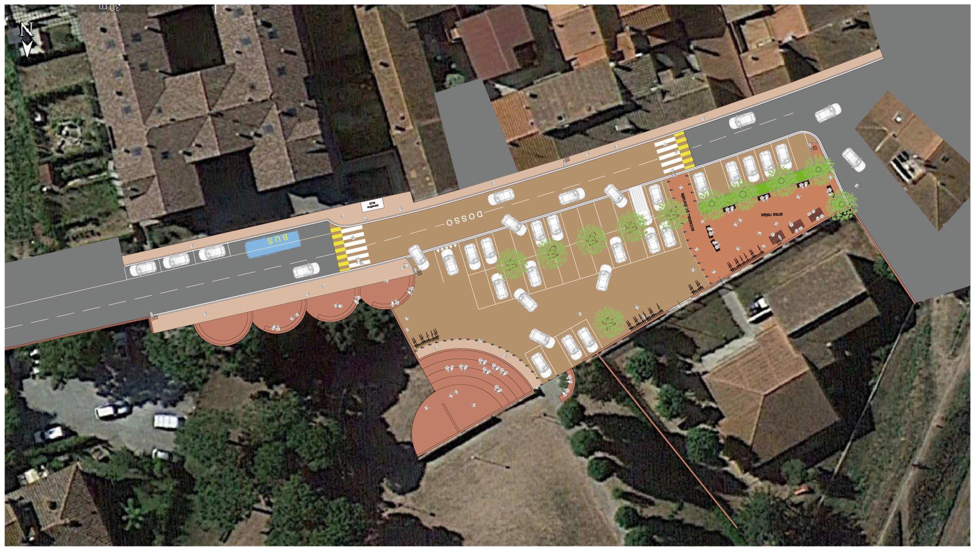 La planimetria dell'area di via Motta a Pagnana dove verrà realizzato un parcheggio
